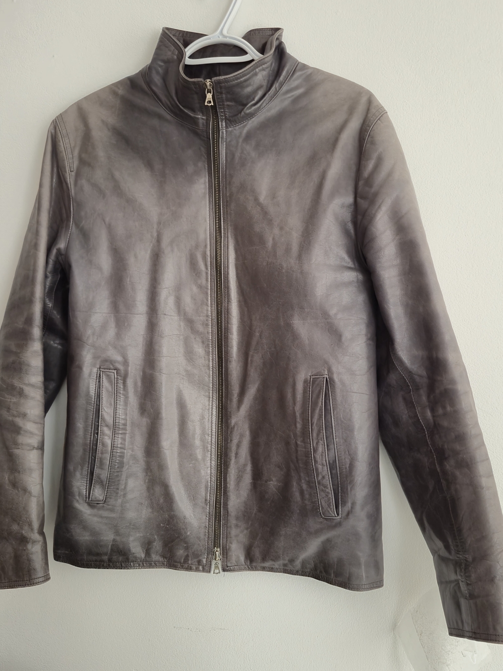 ​m0851 Distressed Grey Leather Moto Jacket Minimalist Avant Garde